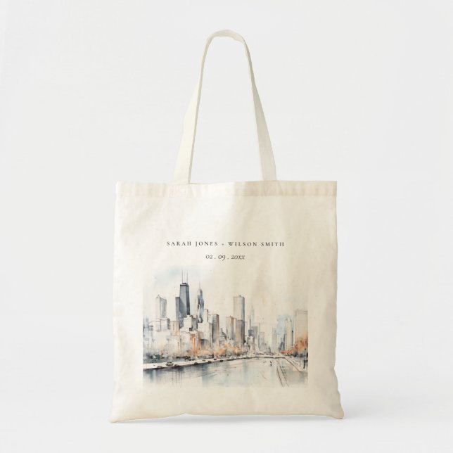 Bolsa Tote Chicago, Casamento por Aquarela em Illinois (Frente)