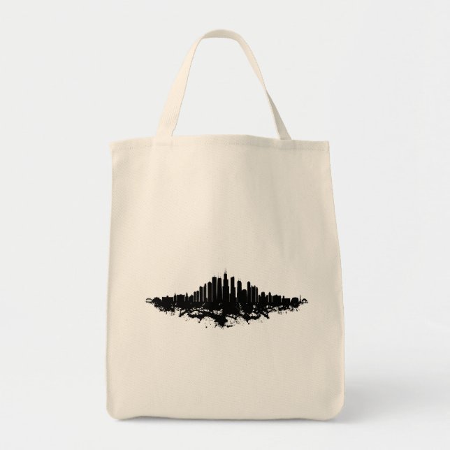 Bolsa Tote Chicago City Skyline Watercolor Black and White (Frente)