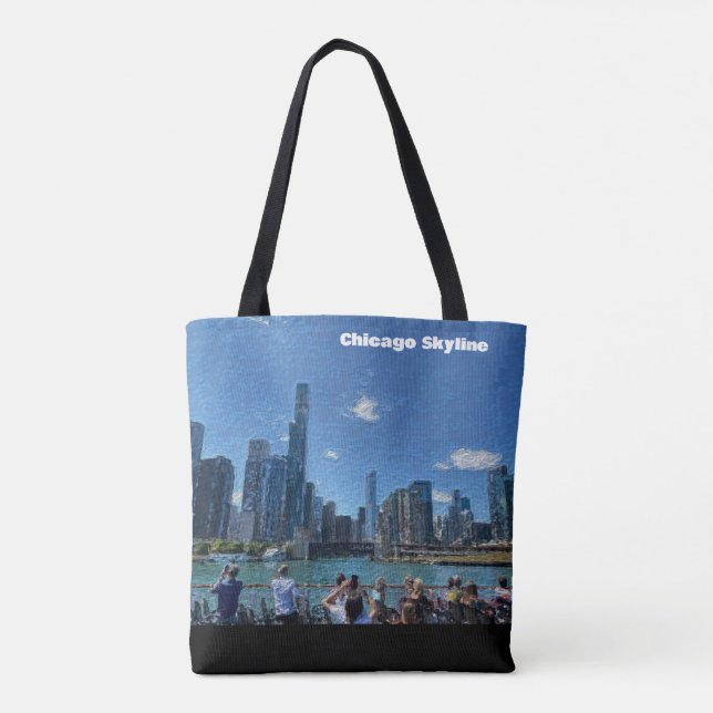 Bolsa Tote Chicago, Illinois Abstrato Skyline (Verso)
