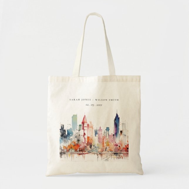 Bolsa Tote Chicago Illinois Watercolor Landscape Wedding (Frente)