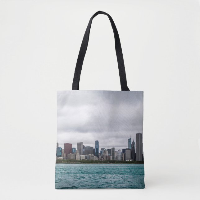 Bolsa Tote Chicago Skylinechicago, skyline, aérea, arquiteto (Frente)