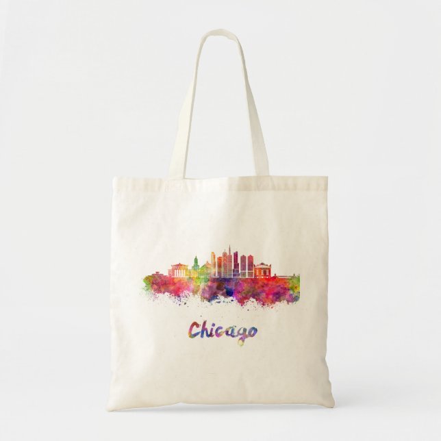 Bolsa Tote Chicago V2 skyline in watercolor (Frente)