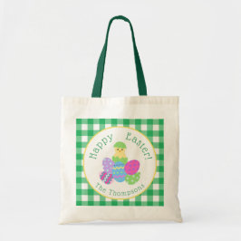 Bolsa Tote Chick Colored Eggs Green Check Happy Easter Hunt