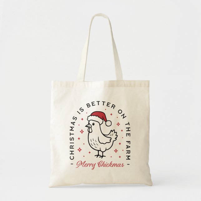 Bolsa Tote Chicken Merry Christmas country funny farm animal (Frente)