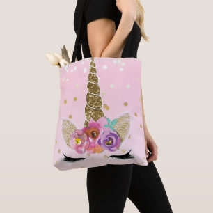Bolsa Tote Chifre de Unicórnio Moderno Tendência Floral Confe
