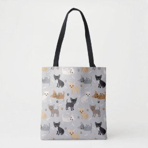 Bolsa Tote Chihuahua Bones e Cinza de patas