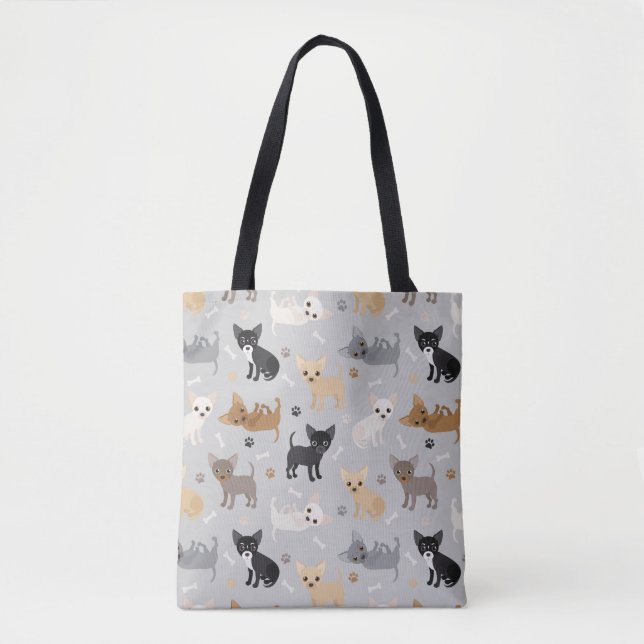 Bolsa Tote Chihuahua Bones e Cinza de patas (Frente)