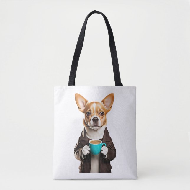 Bolsa Tote chihuahua com café (Frente)