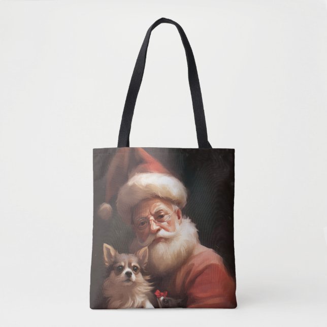 Bolsa Tote Chihuahua com Papai Noel Natal Festivo (Frente)