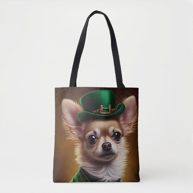 Bolsa Tote Chihuahua Dog in St. Patrick's Day Dress (Frente)