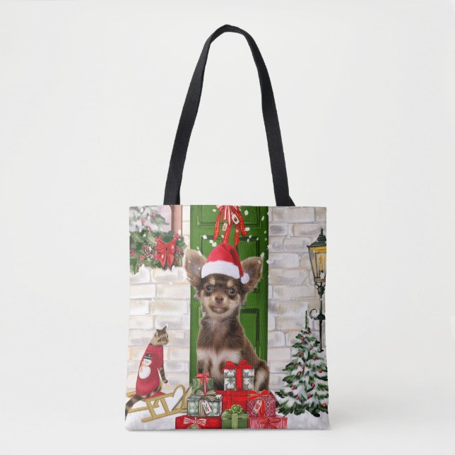 Bolsa Tote Chihuahua Dog Natal (Frente)