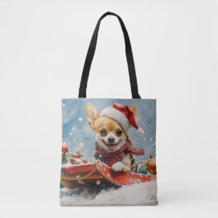 Bolsa Tote Chihuahua Dog Sledge Deixe-o nevar no Natal