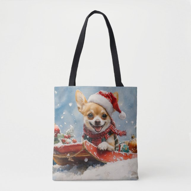 Bolsa Tote Chihuahua Dog Sledge Deixe-o nevar no Natal (Frente)