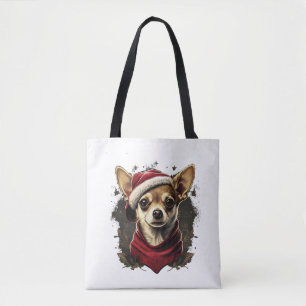 Bolsa Tote Chihuahua Felry Natal X-Mas Tree Cute