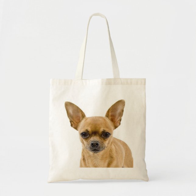 Bolsa Tote Chihuahua Tan E Cachorro Branco (Frente)