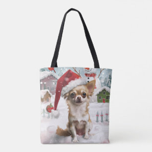 Bolsa Tote Chihuahua Winter Wonderland Natal Joy