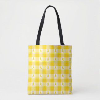 Bolsa Tote Childhood Cancer Awareness Plaid Gold Ribbon