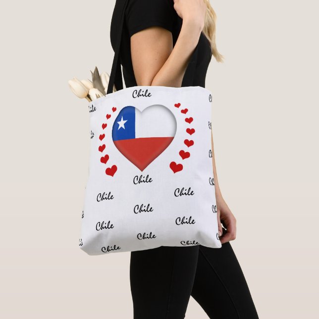 Bolsa Tote Chile Flag & Heart Chilean Flag fashion /sport (Close Up)