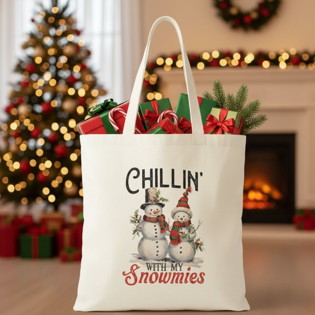 Bolsa Tote Chillin Com Meu Natal Russo De Neve (Chillin With My Snowmies Rustic Christmas Tote Bag)