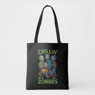Bolsa Tote Chillin Com Meus Zombies Halloween Garotos Engraça