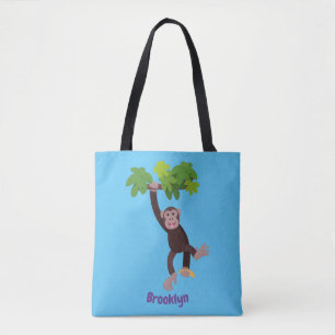 Bolsa Tote Chimpanzé bonito na selva pendurada em desenho ani