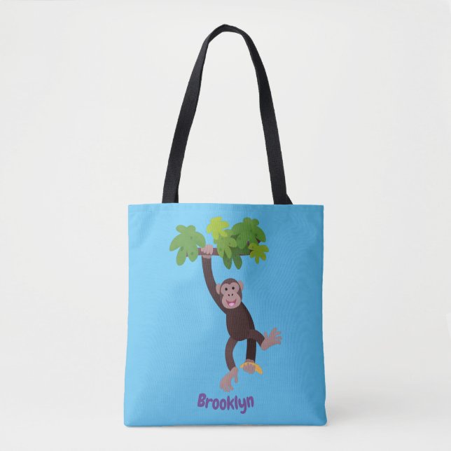 Bolsa Tote Chimpanzé bonito na selva pendurada em desenho ani (Frente)