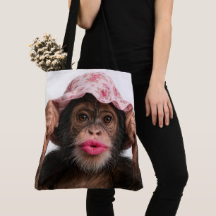 Bolsa Tote Chimpanzé Usando Batom Rosa