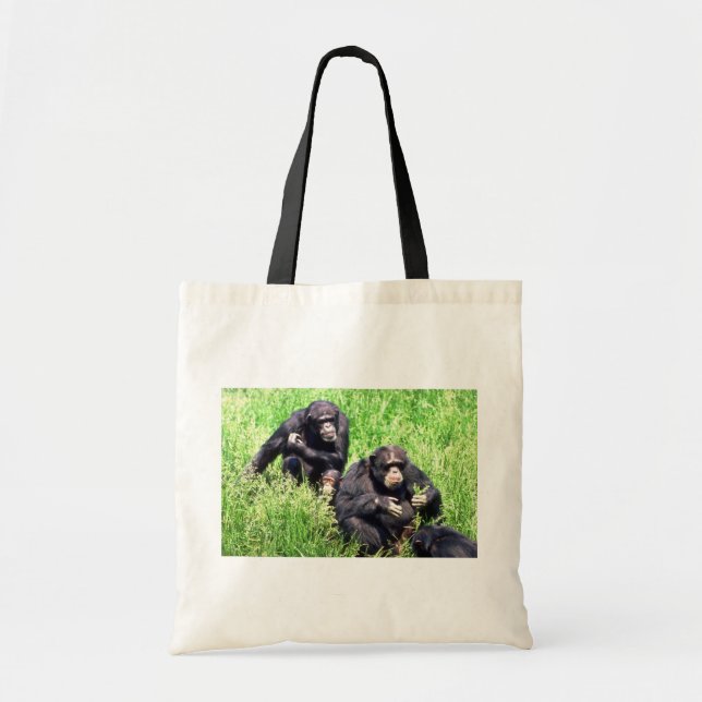 Bolsa Tote Chimpanzés que comem a grama (criança da nota) (Frente)