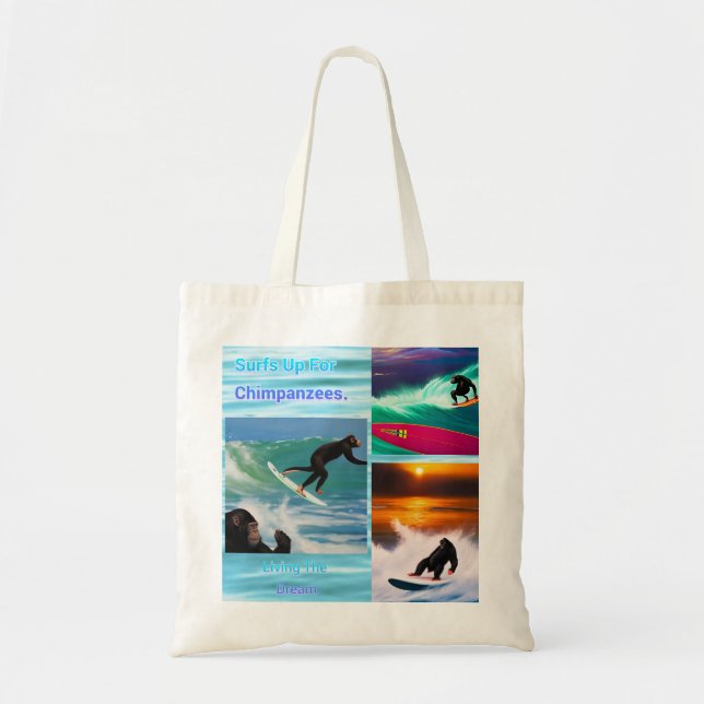 Bolsa Tote Chimpanzés Surfing Photo Collage, Budget Tote Bag (Frente)