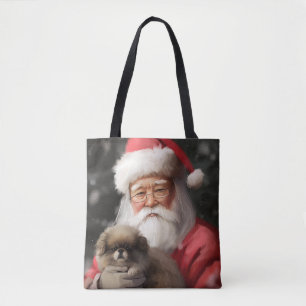 Bolsa Tote Chin Japonês com Papai Noel Natal Festivo
