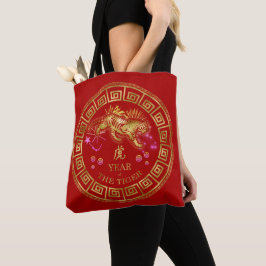 Bolsa Tote Chinês Zodiac Tiger Red/Dourado ID542