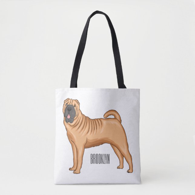 Bolsa Tote Chinese Shar-Pei dog cartoon illustration (Frente)