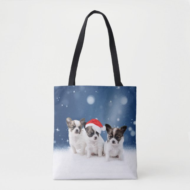 Bolsa Tote Chinhuahua bonitinho no Natal (Frente)