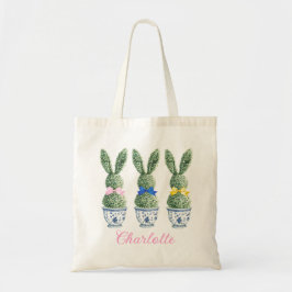 Bolsa Tote Chinoiserie Azul e Branco com Topiária de Coelhos