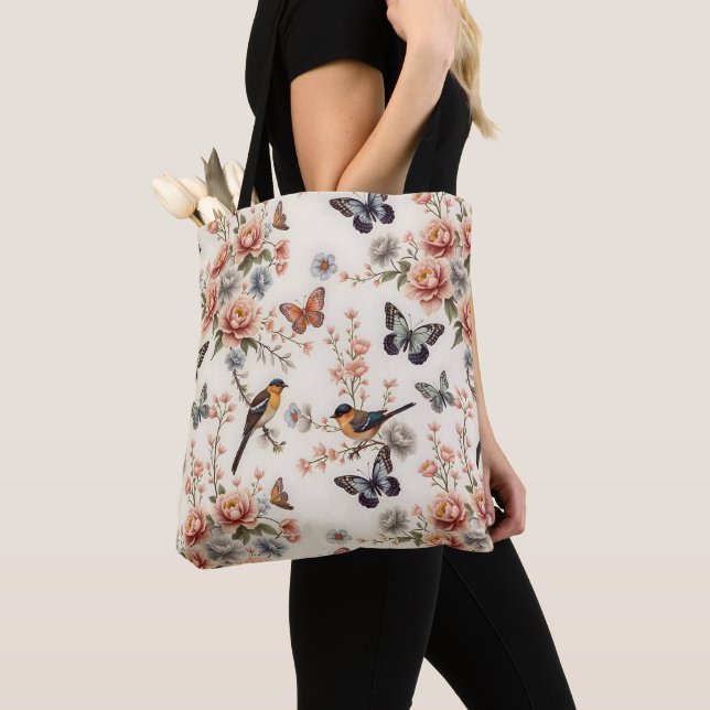 Bolsa Tote Chinoiserie Bird e Butterfly Harmony (Close Up)