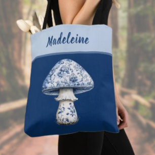 Bolsa Tote Chinoiserie Cogumelo iBlue Branco sobre Monograma