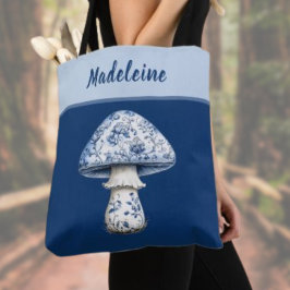 Bolsa Tote Chinoiserie Mushroom iBlue White on Navy Monogram