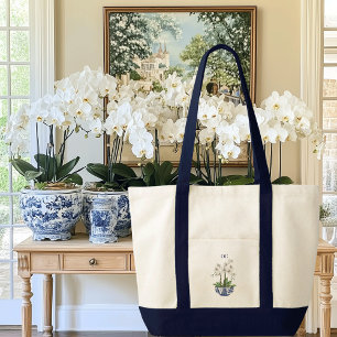 Bolsa Tote Chinoiserie Orquídea Branca Contraste Corte Barco