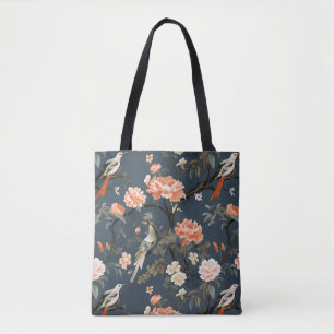 Bolsa Tote Chinoiserie sobre Denim Blue