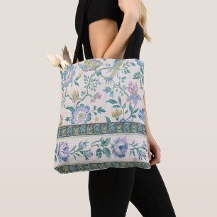 Bolsa Tote Chinoiserie Vintage Floral Pássaro Padrão Pastel