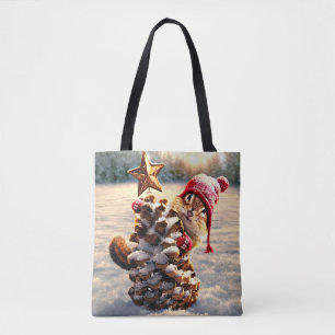 Bolsa Tote Chipmunk Com Pine Cone Tree
