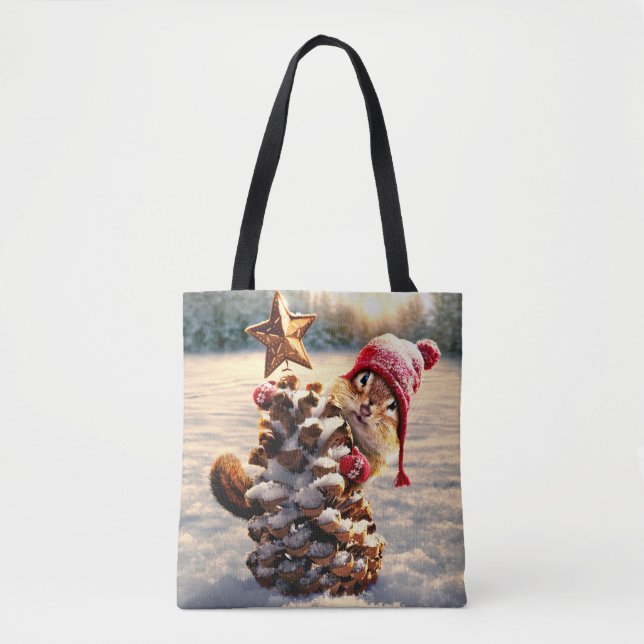 Bolsa Tote Chipmunk Com Pine Cone Tree (Frente)
