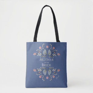 Bolsa Tote Chique Azul, Flor Rosa, Mãe da Noiva