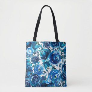 Bolsa Tote Chique Elegante Floral Azul Indigo