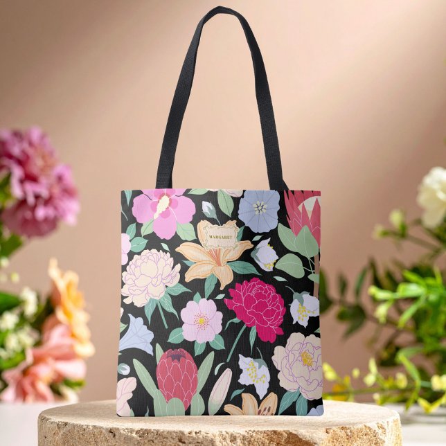 Bolsa Tote Chique Floral Preto Tendência única (Criador carregado)