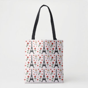Bolsa Tote Chique Romântico Paris França Torre Eiffel & Rosas