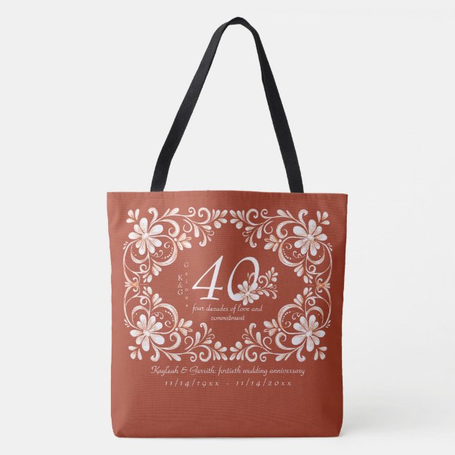 Bolsa Tote Chique Romântico Vermelho Ruiva 40º Aniversário (Frente)