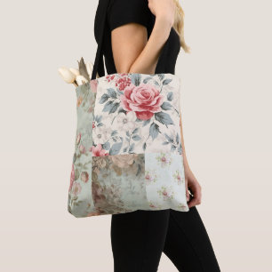 Bolsa Tote Chique Vintage Mistura Florais Verdes Pastel