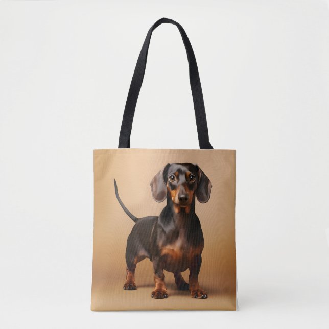 Bolsa Tote Chocolate e Tan Dachshund Dog (Frente)