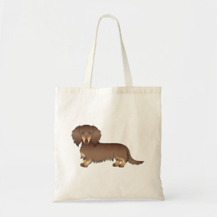 Bolsa Tote Chocolate e Tan Long Hair Dachshund Cartoon Cão